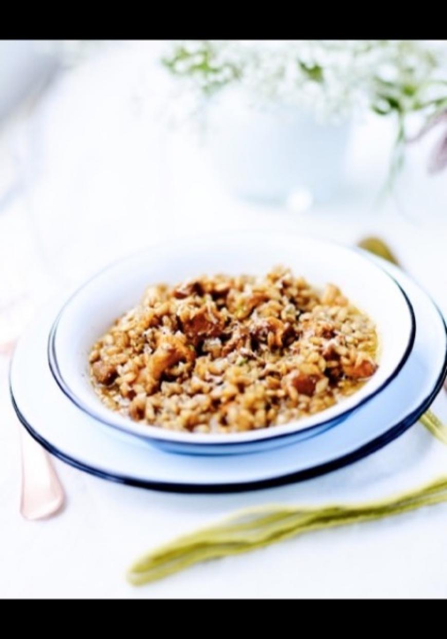 Risotto de petit épeautre aux girolles de printemps