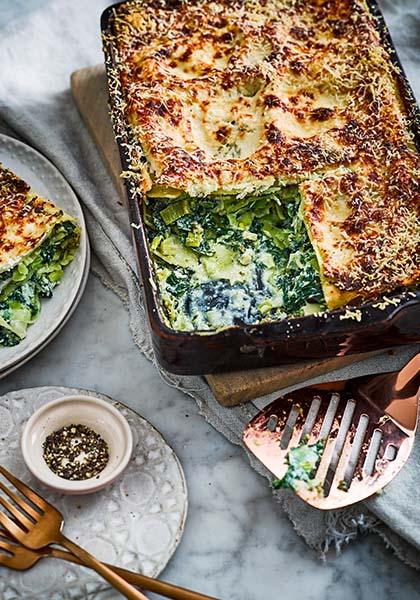 Lasagnes au chou kale, poireaux et ricotta