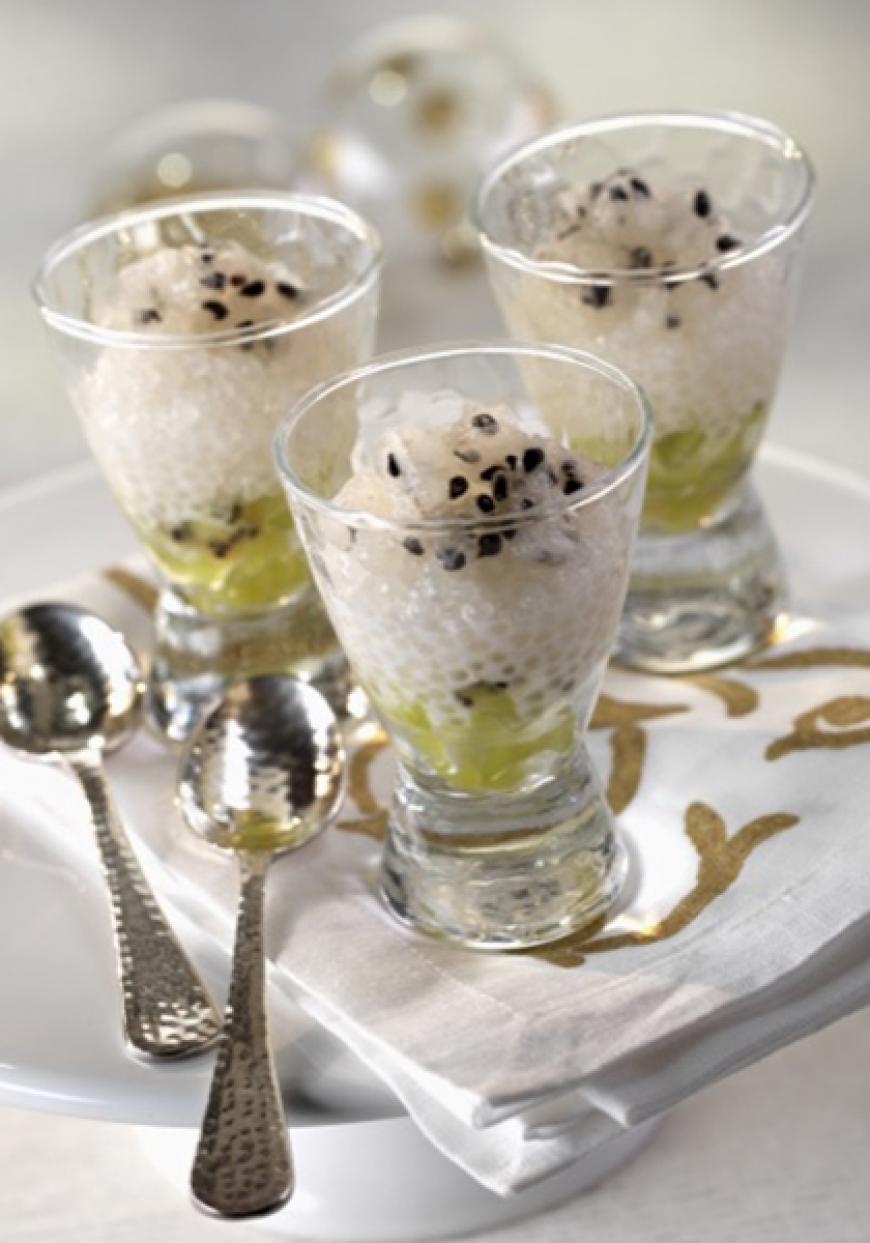 Verrines de perle du japon aux fruits exotiques