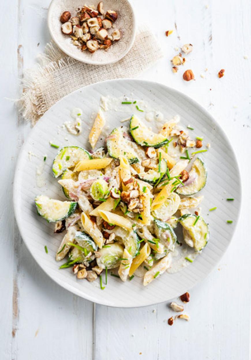 Pâtes à la ricotta, courgettes et poireaux