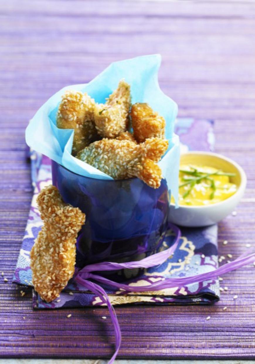 Nuggets de poisson au sésame, mayonnaise maison