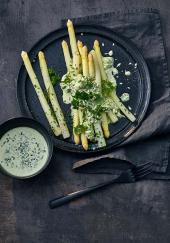 Asperges blanches, sauce aux herbes