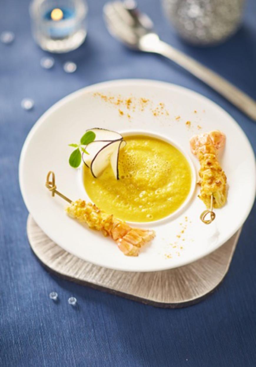 Velouté de carotte et langoustines au curry